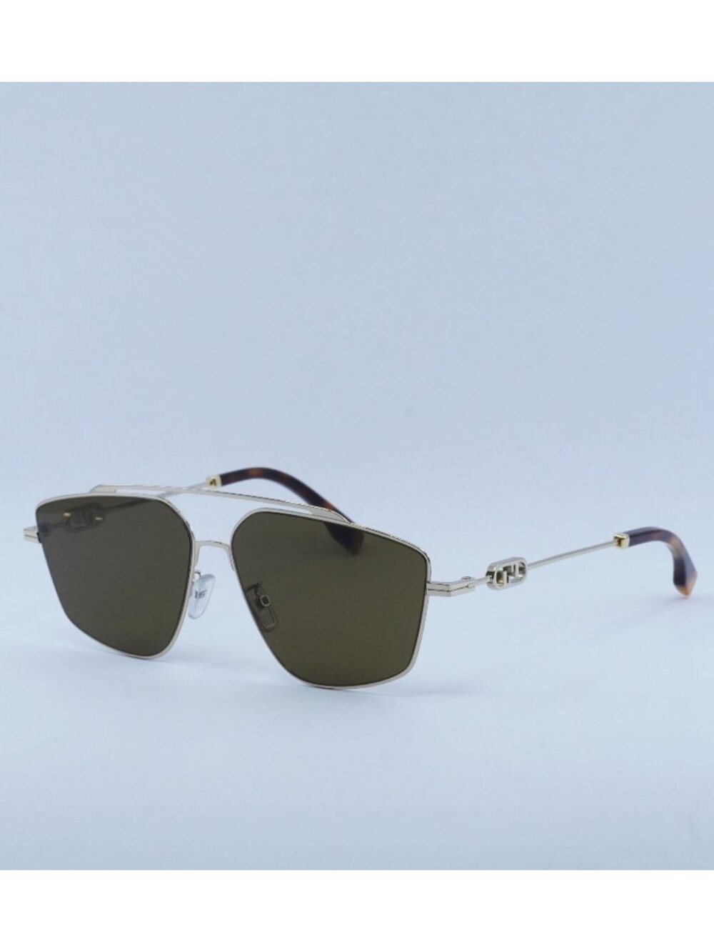 Fendi FE40079U 32E Sunglasses White Gold Aviator Frame, Brown Lenses
